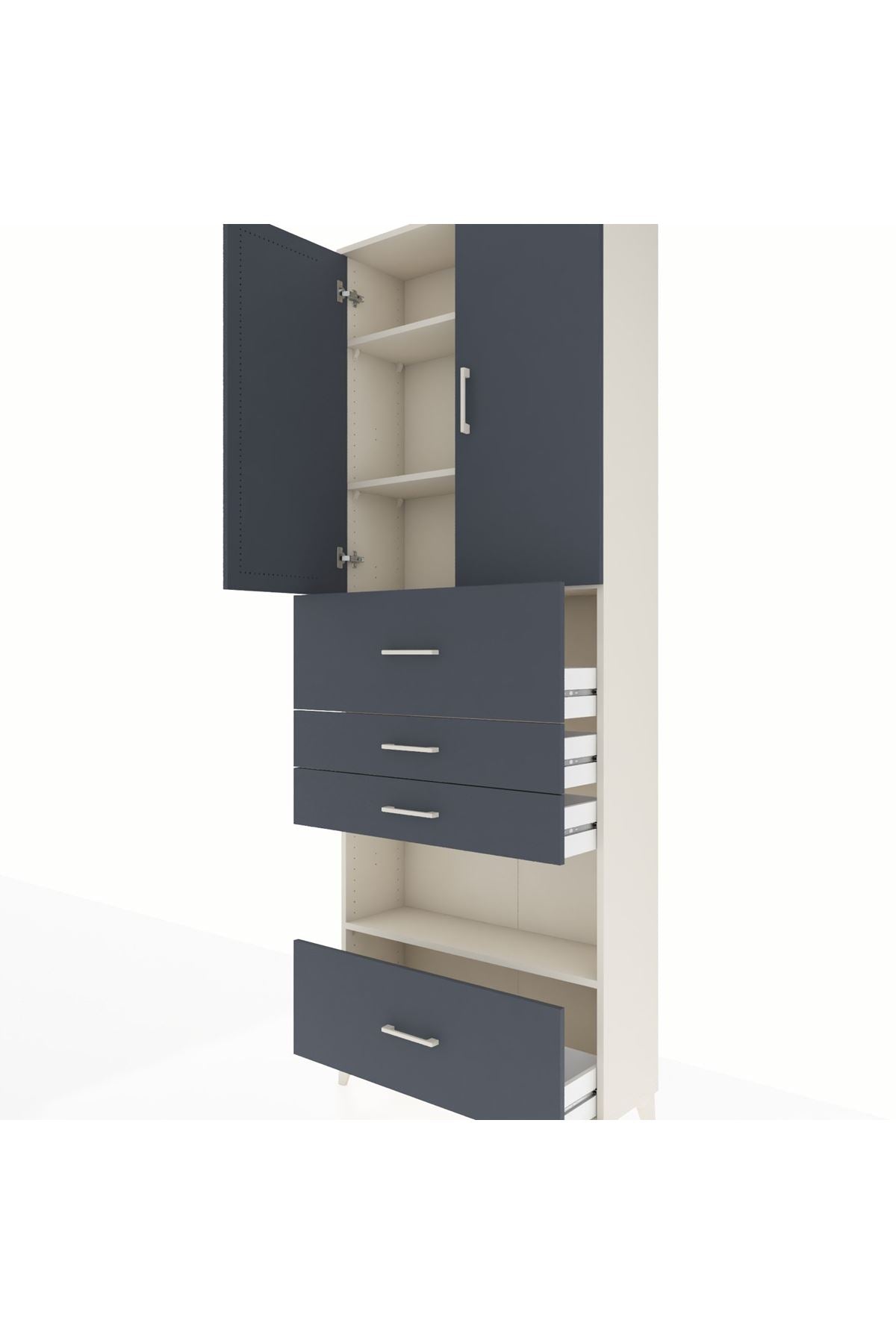 Arges Dolap 4 Raflı 4 Çekmeceli 2 Kapaklı 88x30x243 Aytaşı-Antrasit