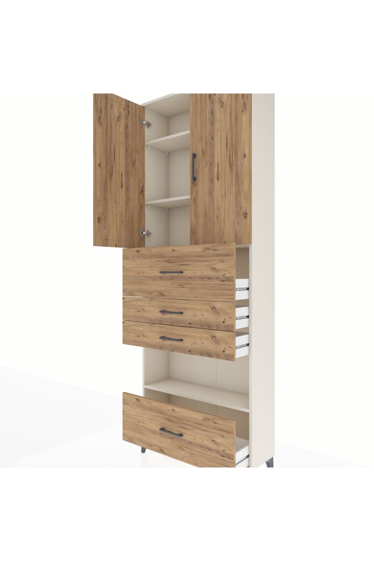 Arges Dolap 4 Raflı 4 Çekmeceli 2 Kapaklı 88x30x243 Aytaşı-Çam