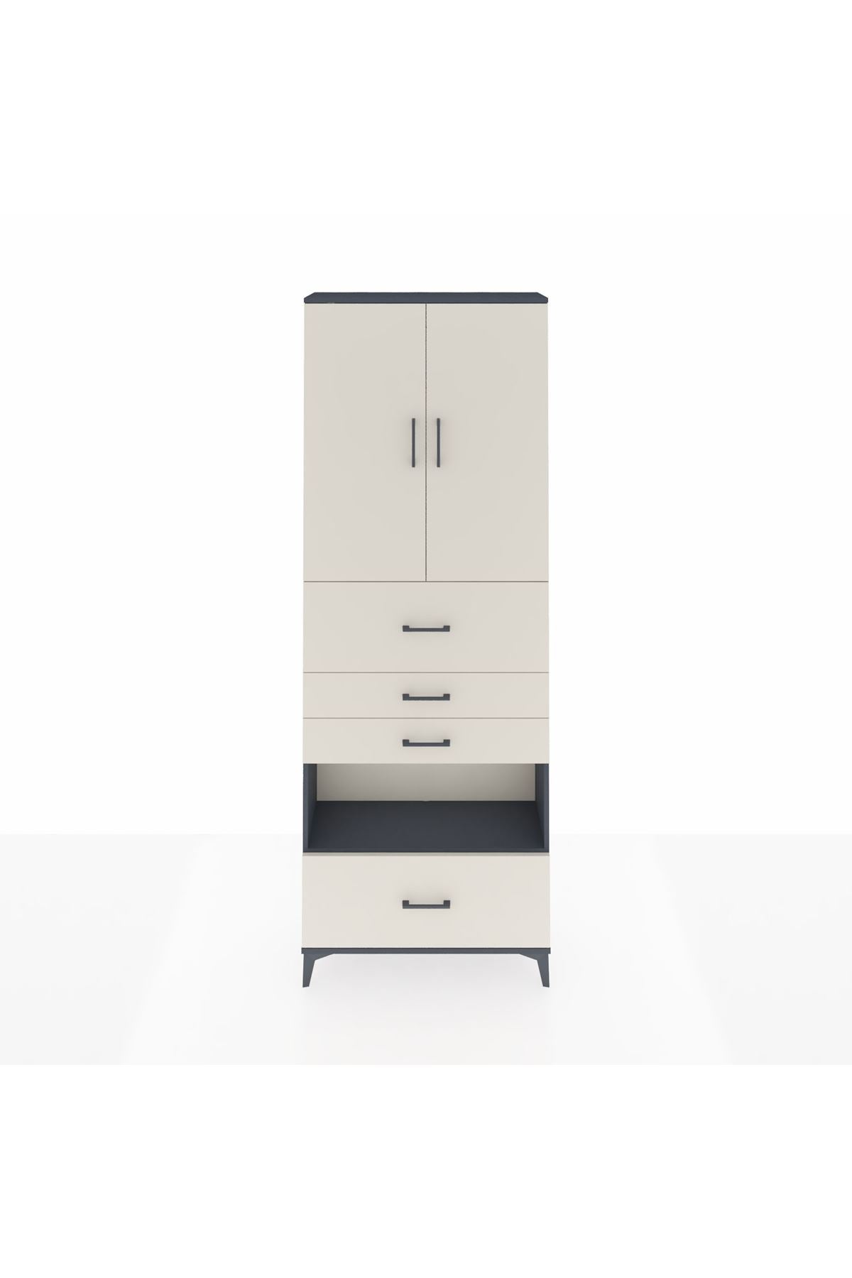 Arges Dolap 4 Raflı 4 Çekmeceli 2 Kapaklı 88x30x243 Antrasit-Aytaşı