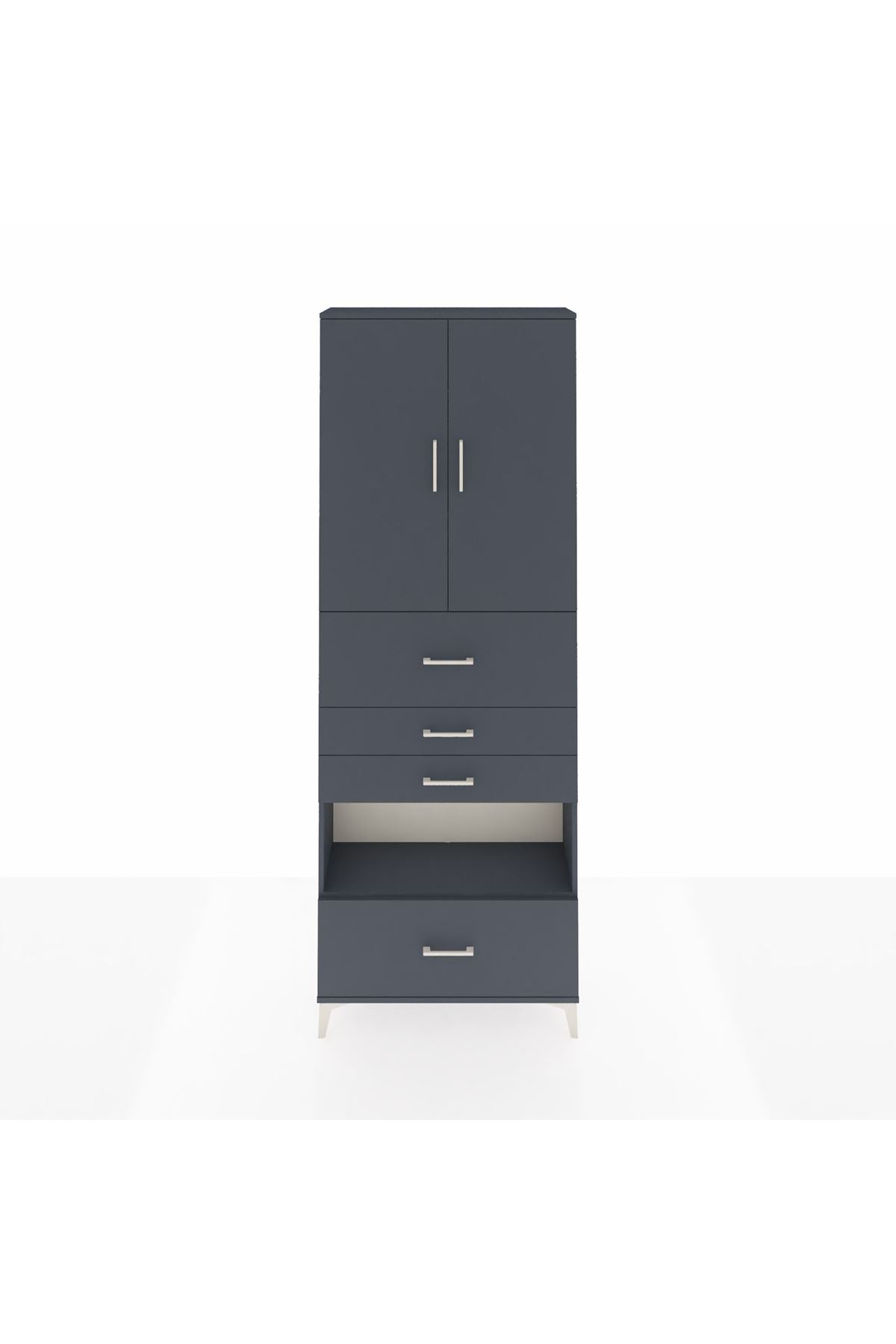 Arges Dolap 4 Raflı 4 Çekmeceli 2 Kapaklı 88x30x243 Antrasit-Antrasit