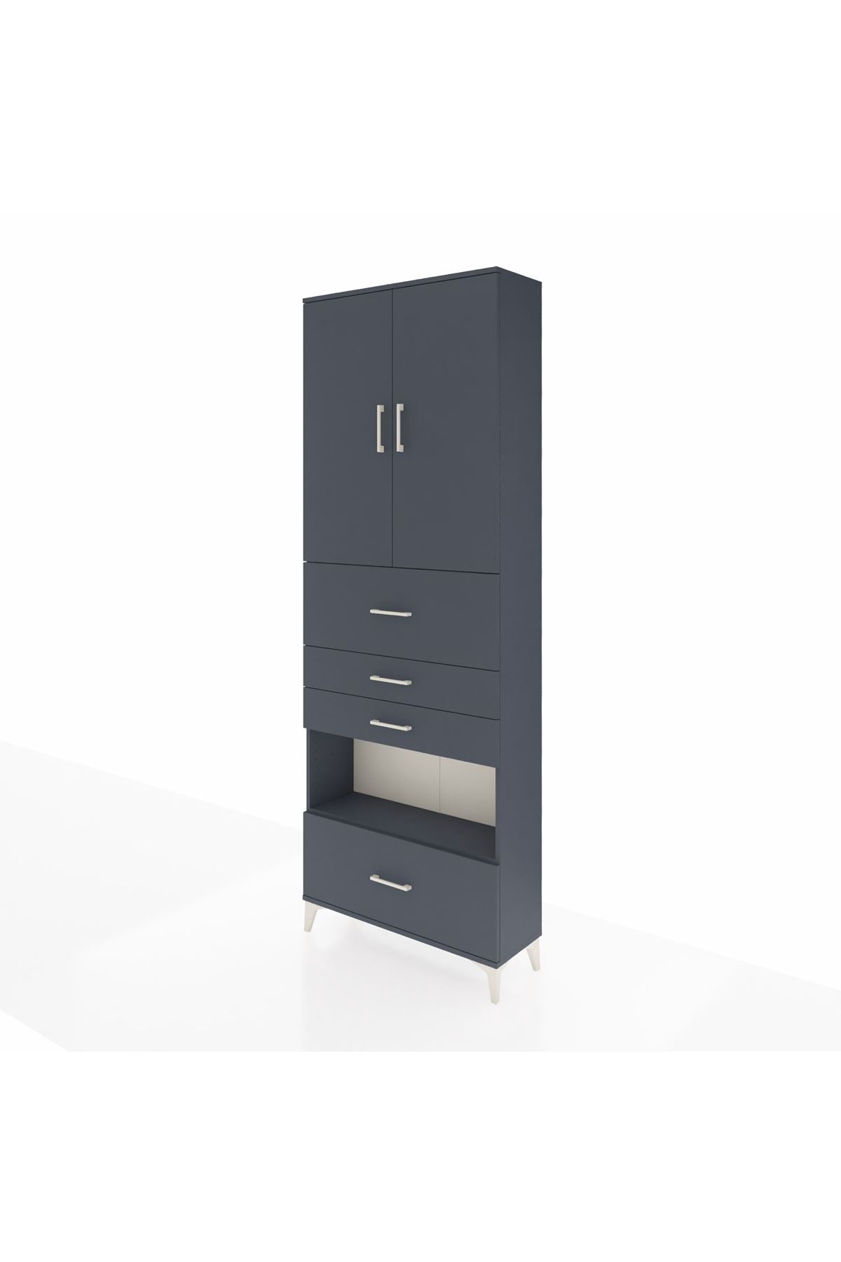 Arges Dolap 4 Raflı 4 Çekmeceli 2 Kapaklı 88x30x243 Antrasit-Antrasit