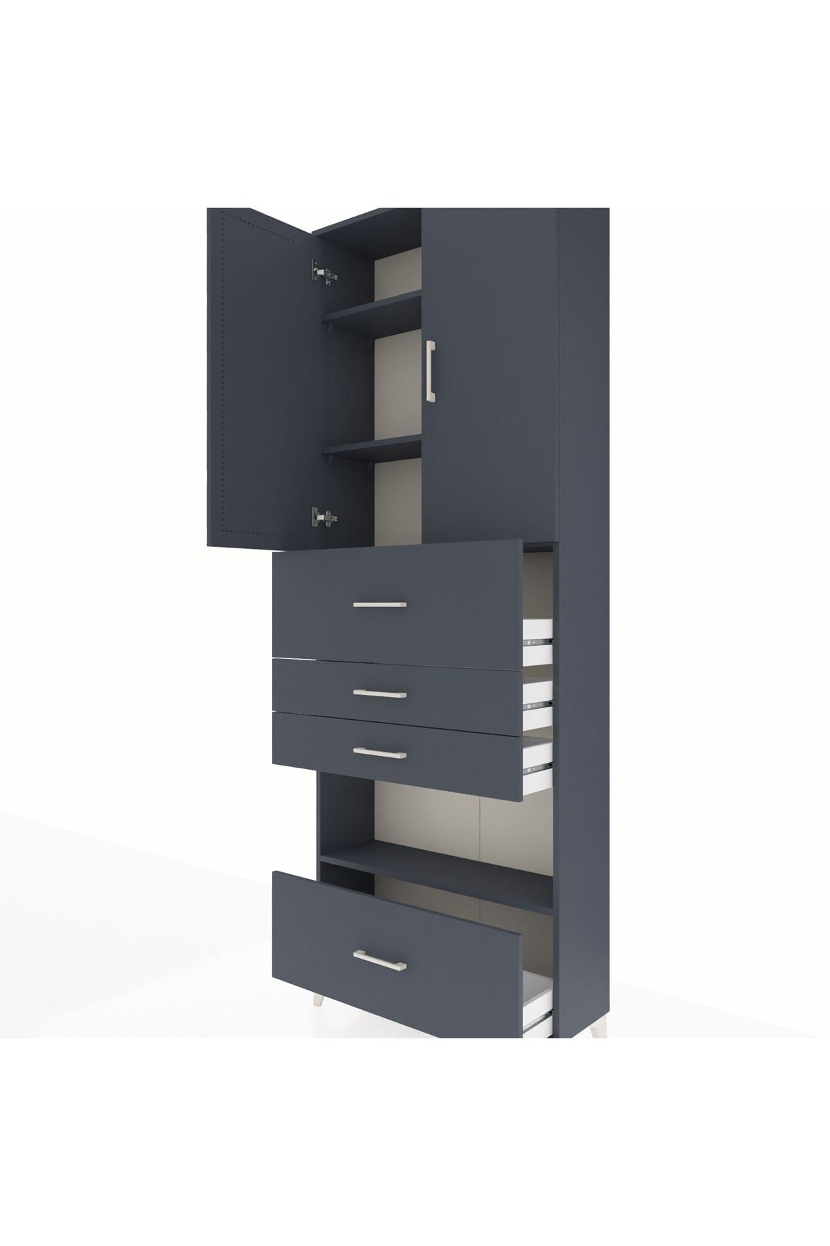 Arges Dolap 4 Raflı 4 Çekmeceli 2 Kapaklı 88x30x243 Antrasit-Antrasit