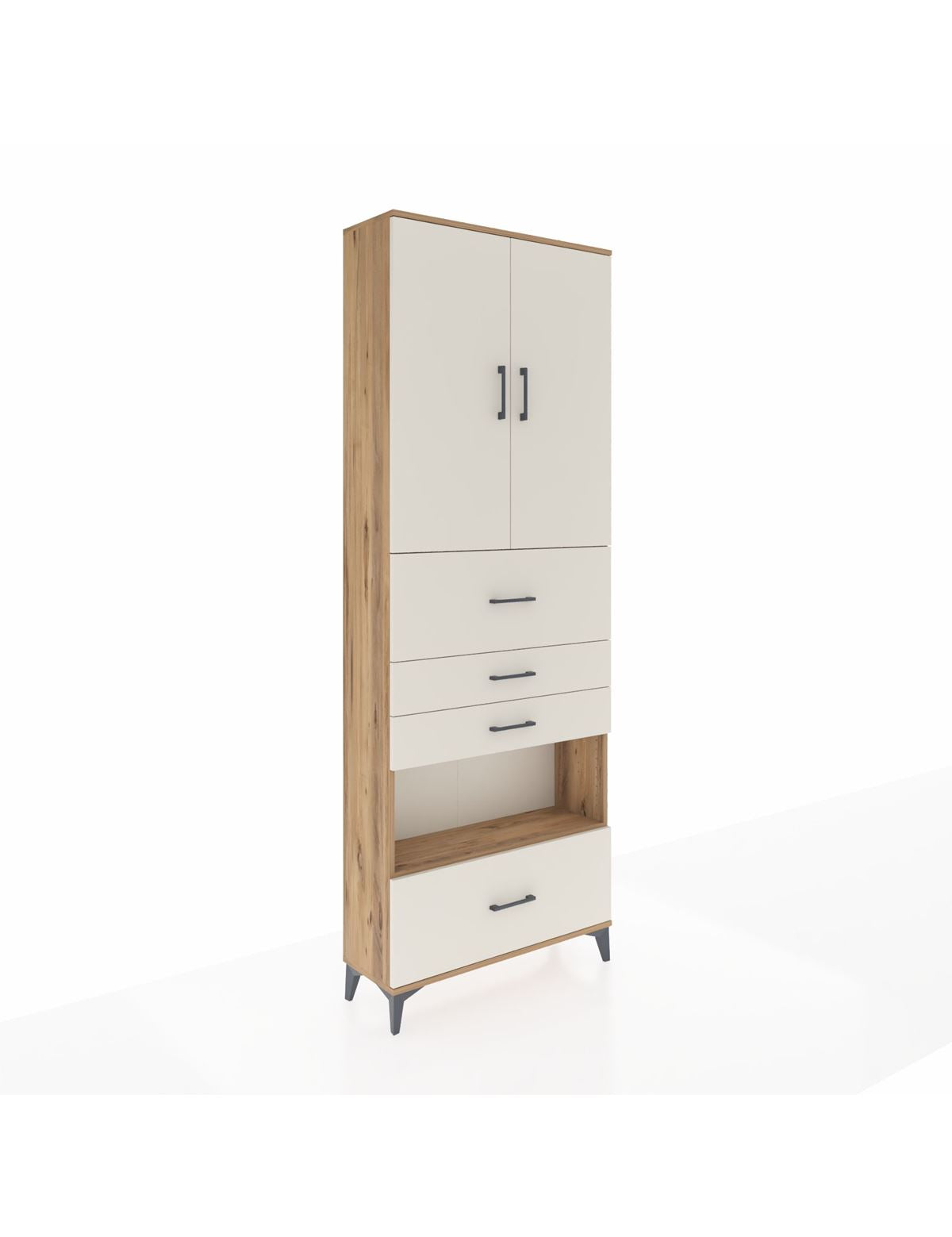 Arges Dolap 4 Raflı 4 Çekmeceli 2 Kapaklı 88x30x243 Çam-Aytaşı