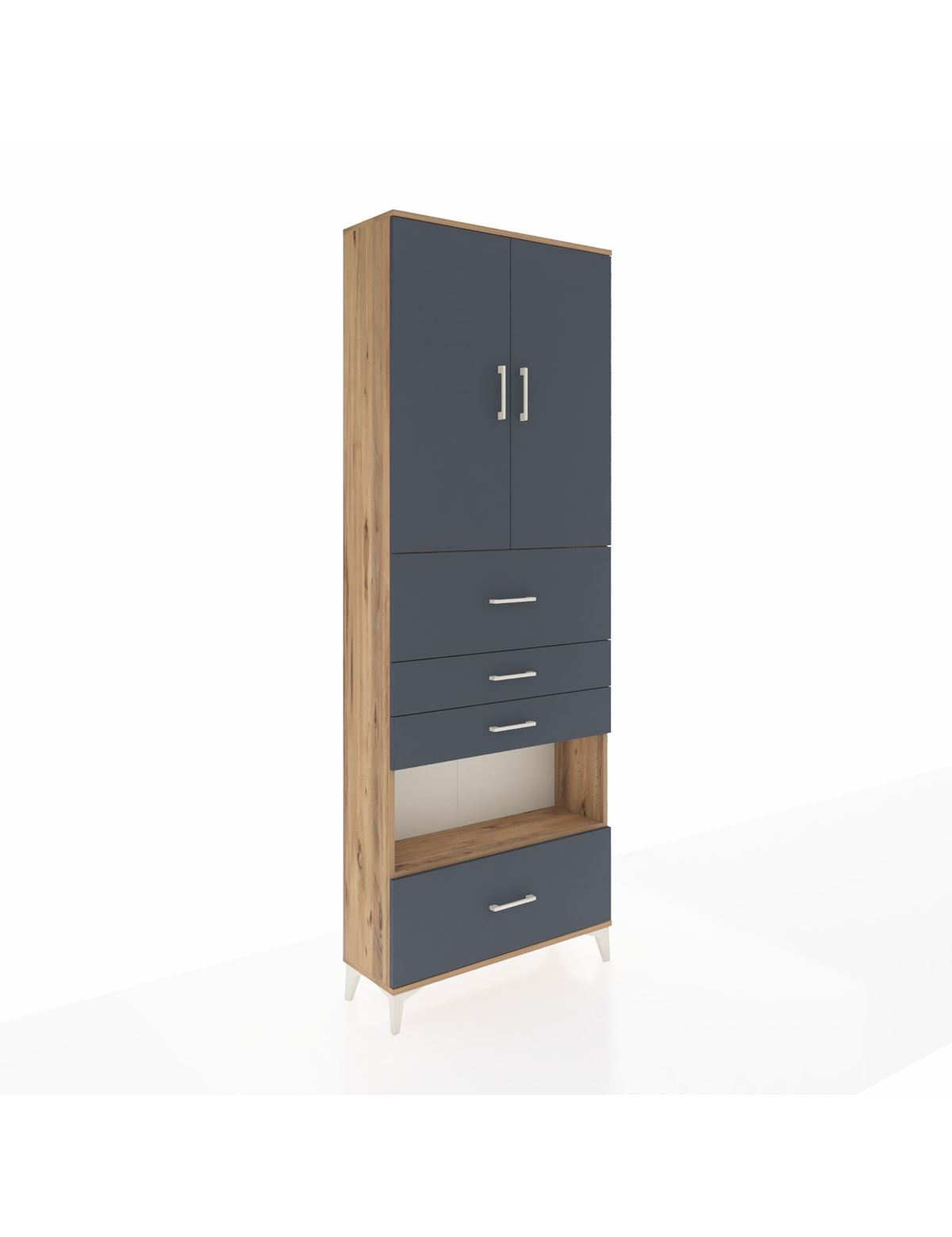 Arges Dolap 4 Raflı 4 Çekmeceli 2 Kapaklı 88x30x243 Çam-Antrasit