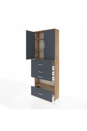 Arges Dolap 4 Raflı 4 Çekmeceli 2 Kapaklı 88x30x243 Çam-Antrasit