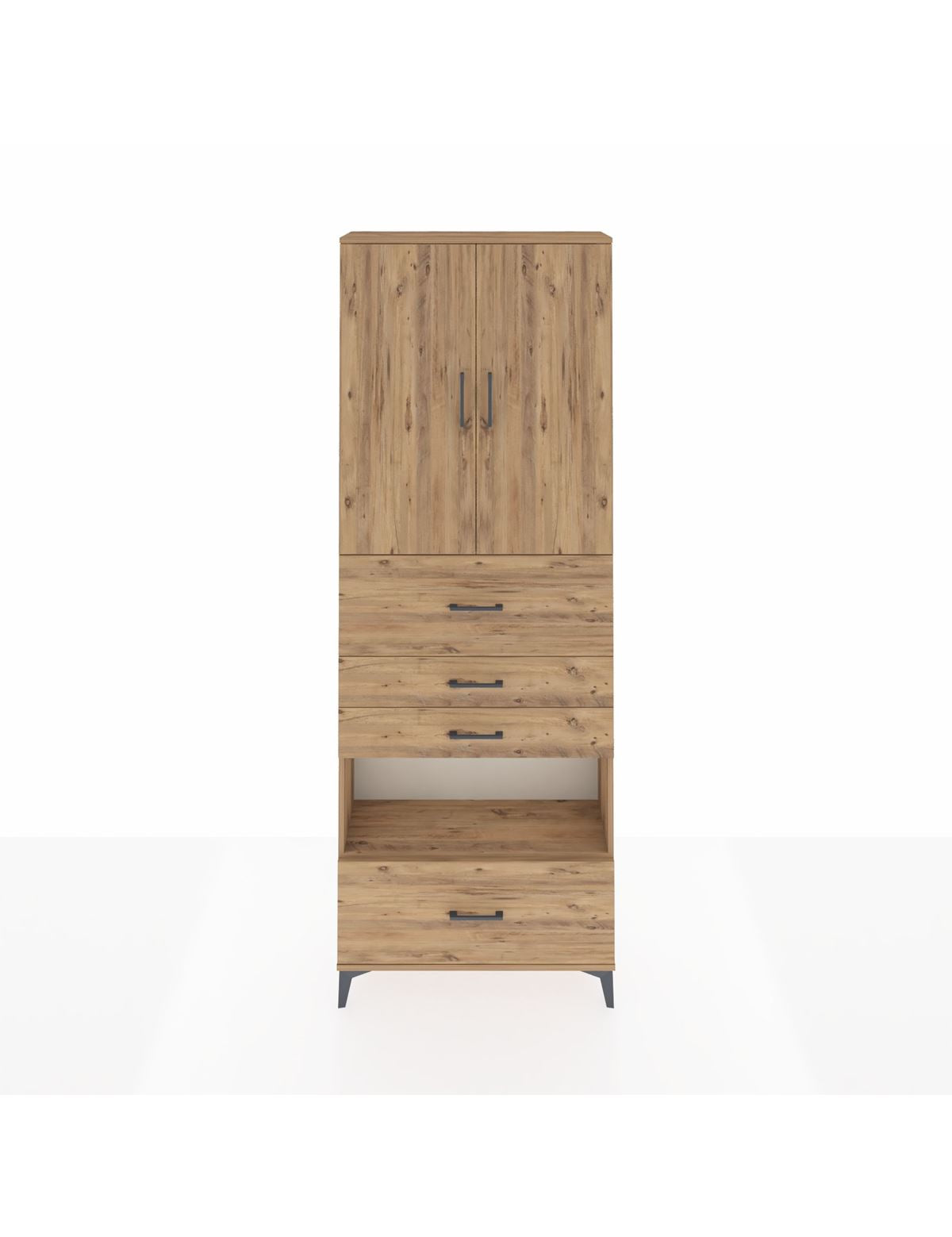 Arges Dolap 4 Raflı 4 Çekmeceli 2 Kapaklı 88x30x243 Çam-Çam