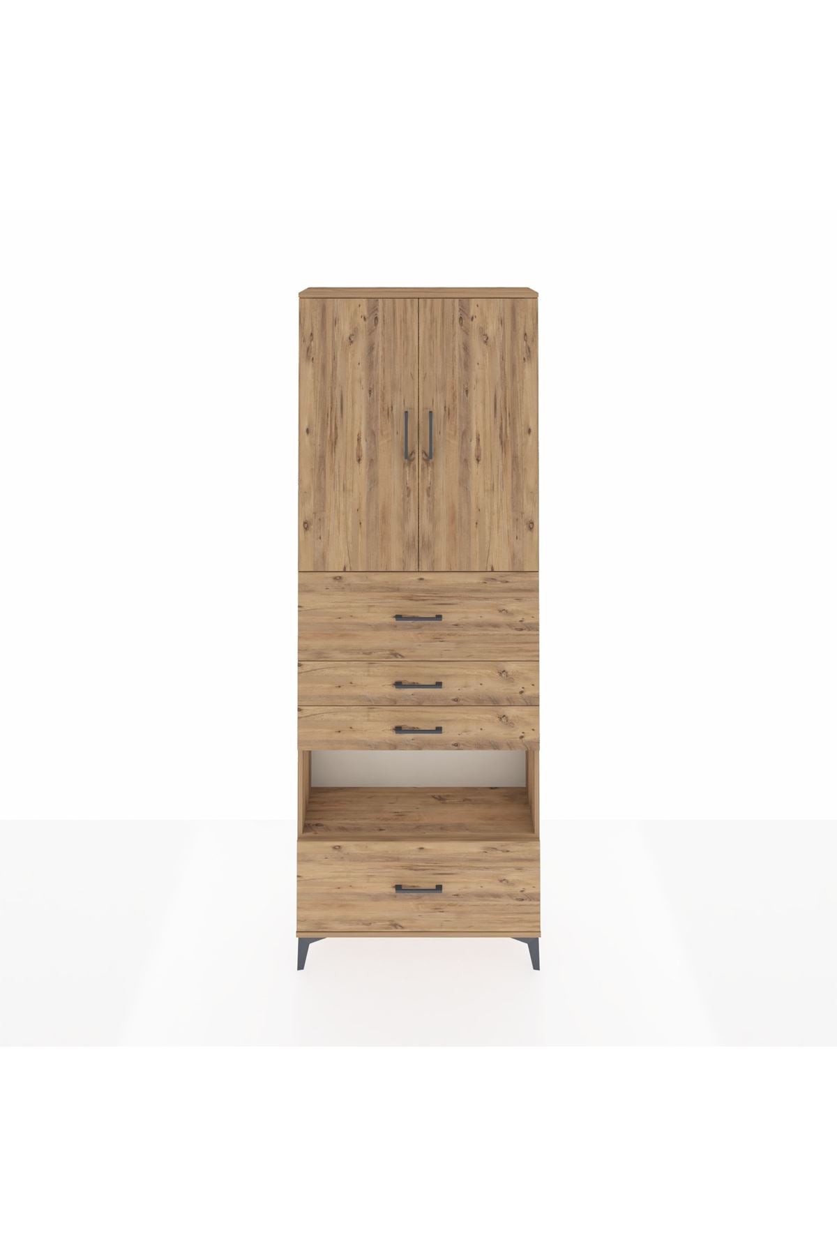 Arges Dolap 4 Raflı 4 Çekmeceli 2 Kapaklı 88x30x243 Çam-Çam