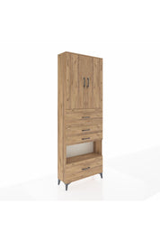 Arges Dolap 4 Raflı 4 Çekmeceli 2 Kapaklı 88x30x243 Çam-Çam