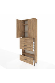 Arges Dolap 4 Raflı 4 Çekmeceli 2 Kapaklı 88x30x243 Çam-Çam