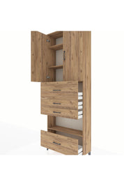 Arges Dolap 4 Raflı 4 Çekmeceli 2 Kapaklı 88x30x243 Çam-Çam