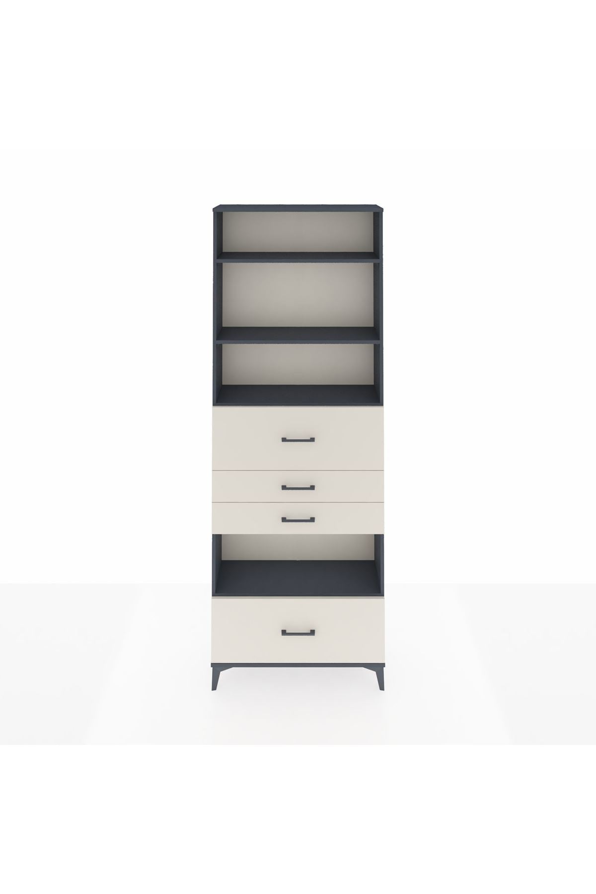 Arges Dolap 4 Raflı 4 Çekmeceli 88x30x243 Antrasit-Aytaşı