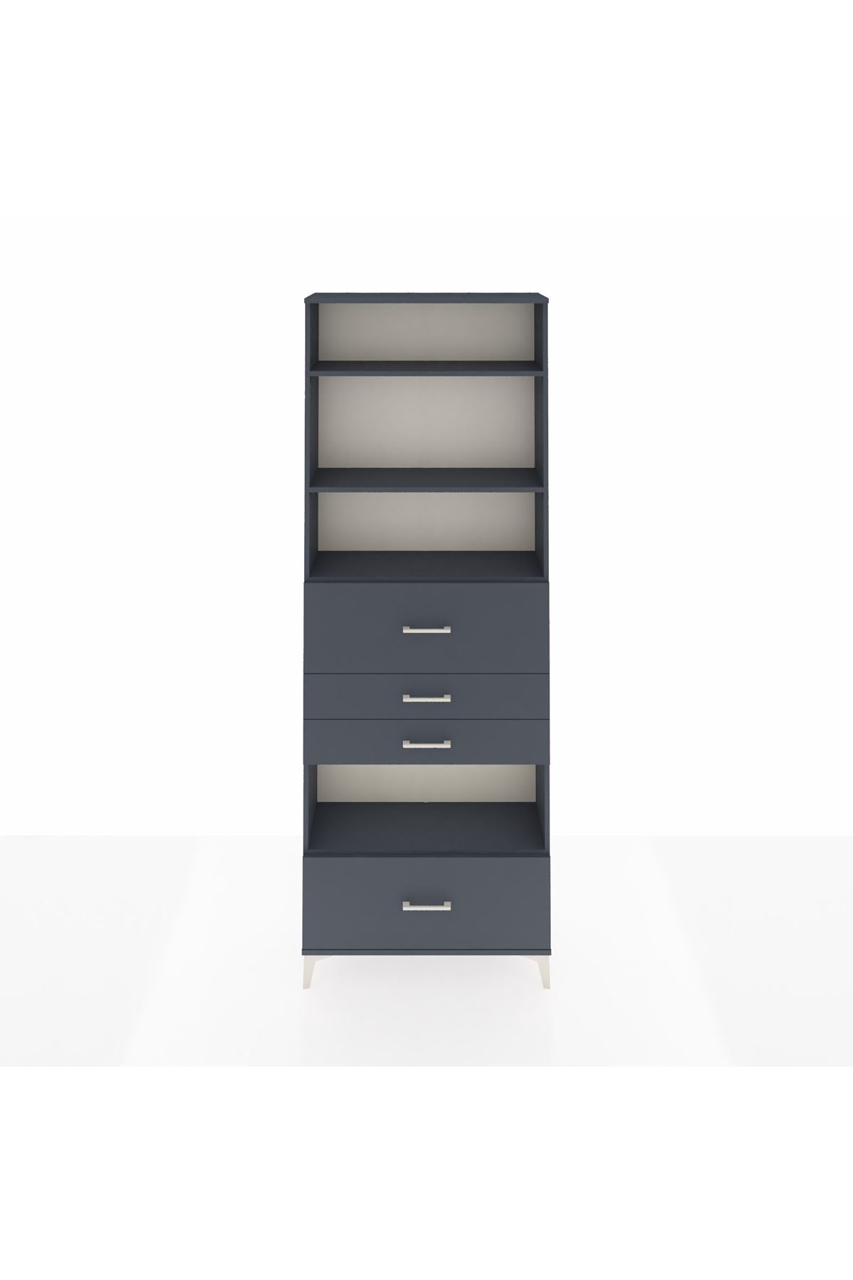 Arges Dolap 4 Raflı 4 Çekmeceli 88x30x243 Antrasit-Antrasit