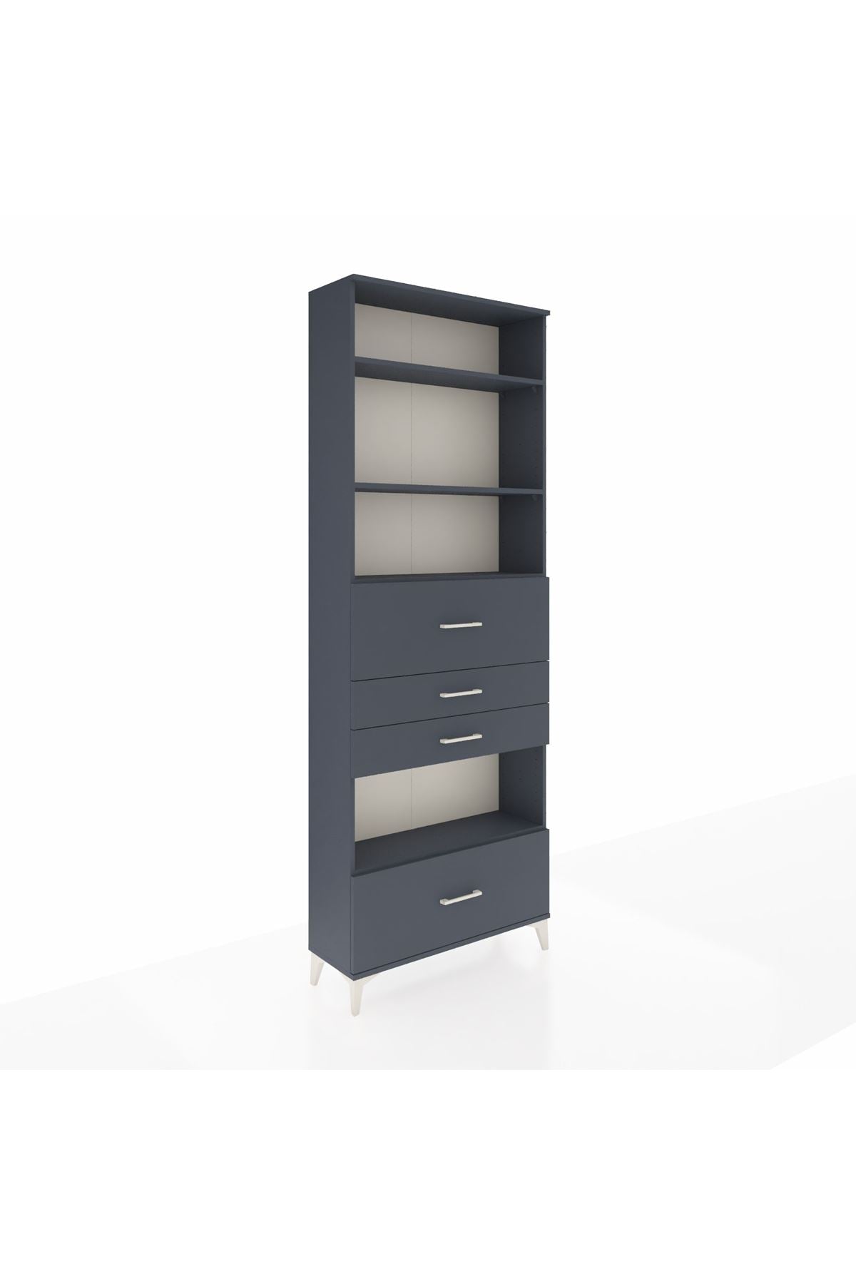 Arges Dolap 4 Raflı 4 Çekmeceli 88x30x243 Antrasit-Antrasit