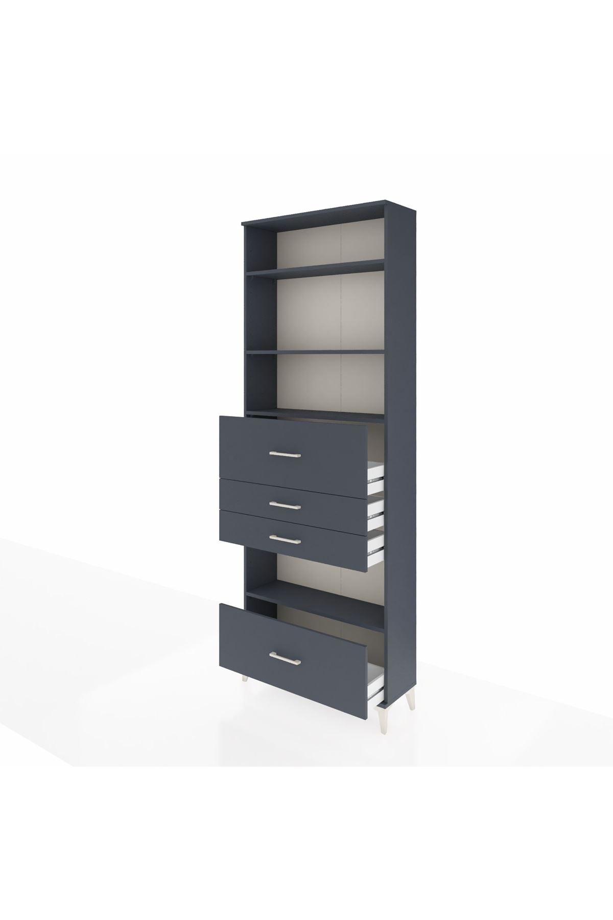 Arges Dolap 4 Raflı 4 Çekmeceli 88x30x243 Antrasit-Antrasit