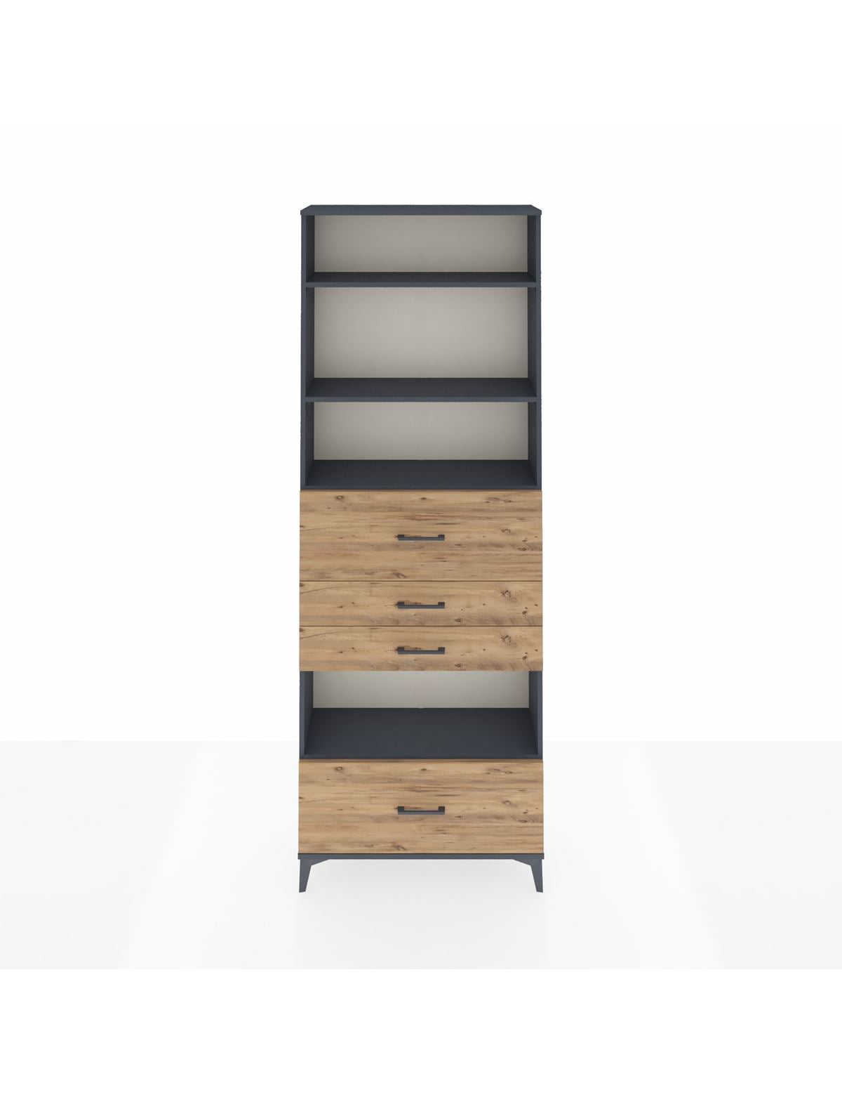 Arges Dolap 4 Raflı 4 Çekmeceli 88x30x243 Antrasit-Çam