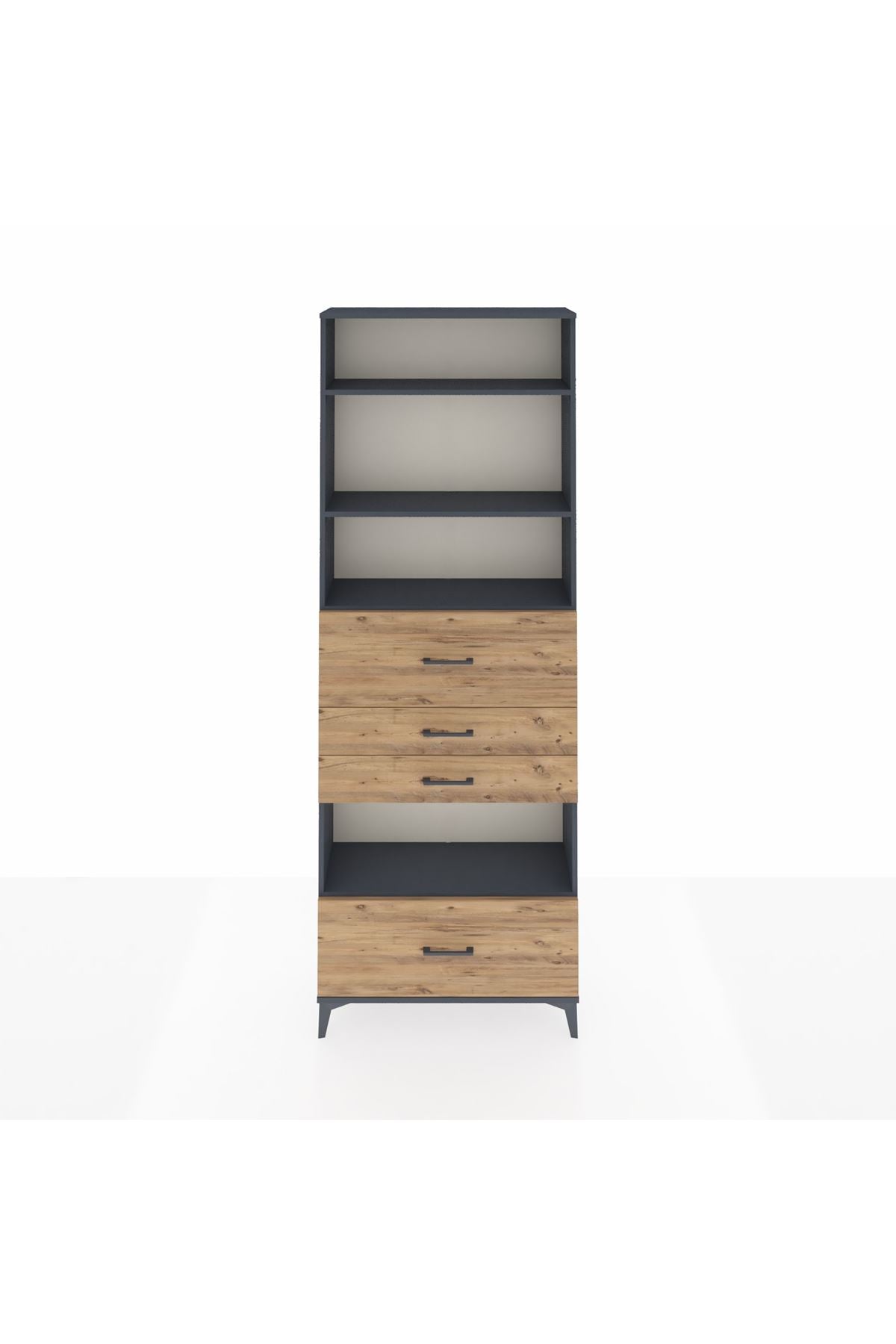 Arges Dolap 4 Raflı 4 Çekmeceli 88x30x243 Antrasit-Çam