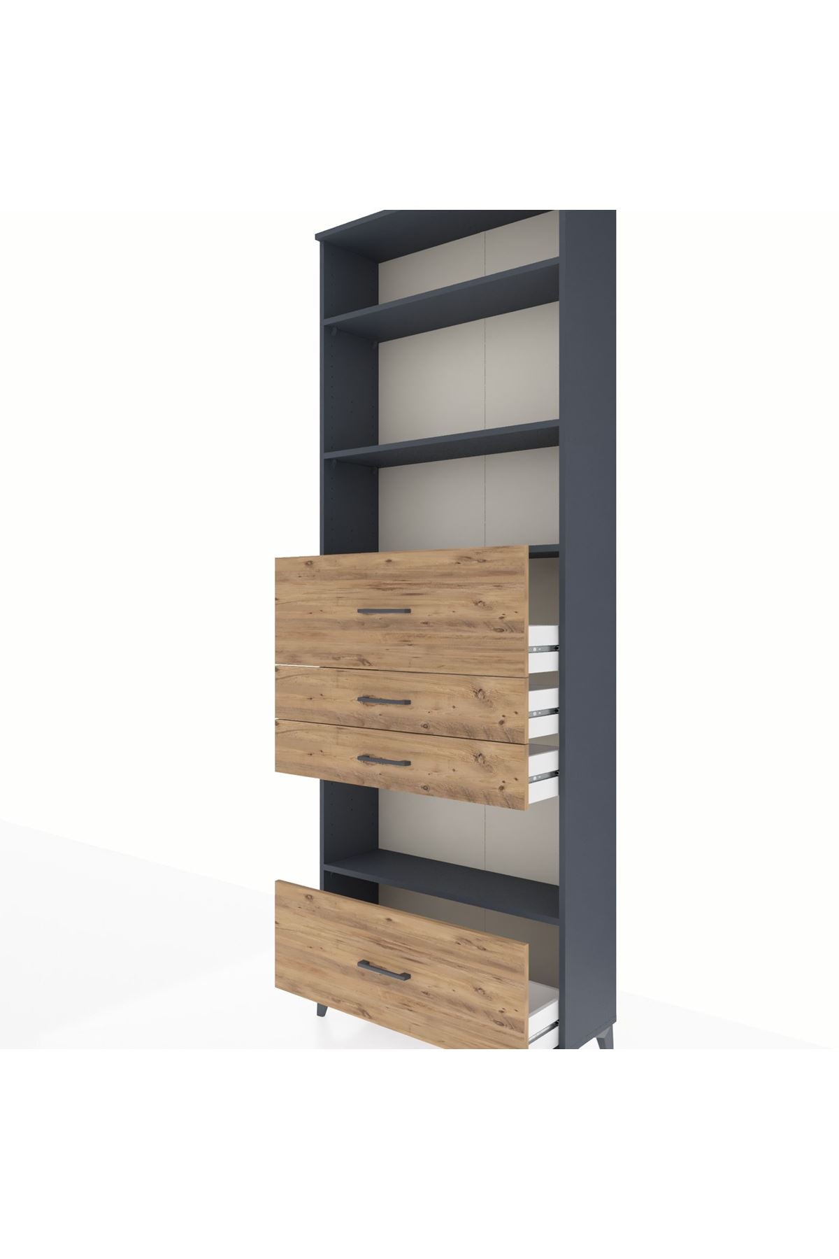 Arges Dolap 4 Raflı 4 Çekmeceli 88x30x243 Antrasit-Çam