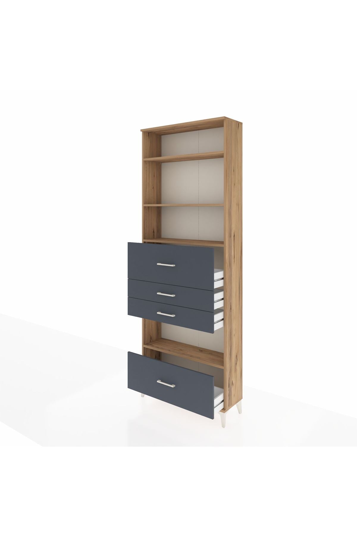 Arges Dolap 4 Raflı 4 Çekmeceli 88x30x243 Çam-Antrasit