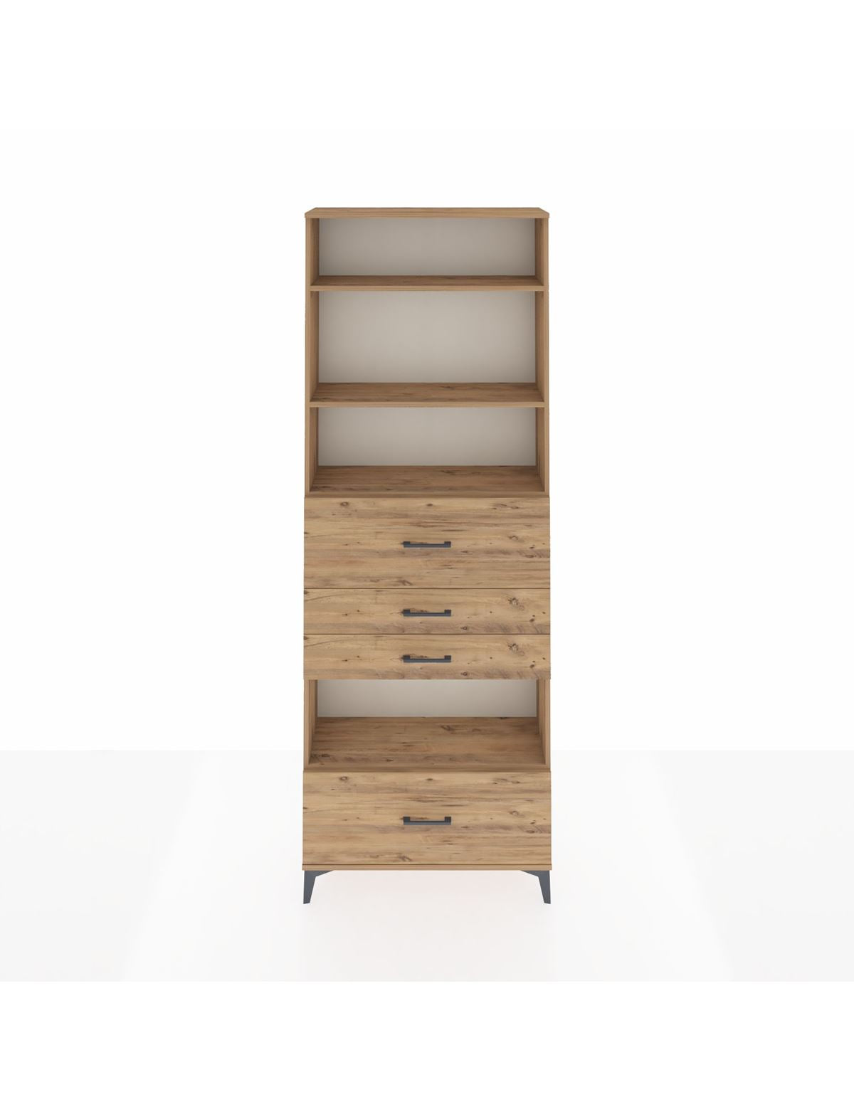 Arges Dolap 4 Raflı 4 Çekmeceli 88x30x243 Çam-Çam