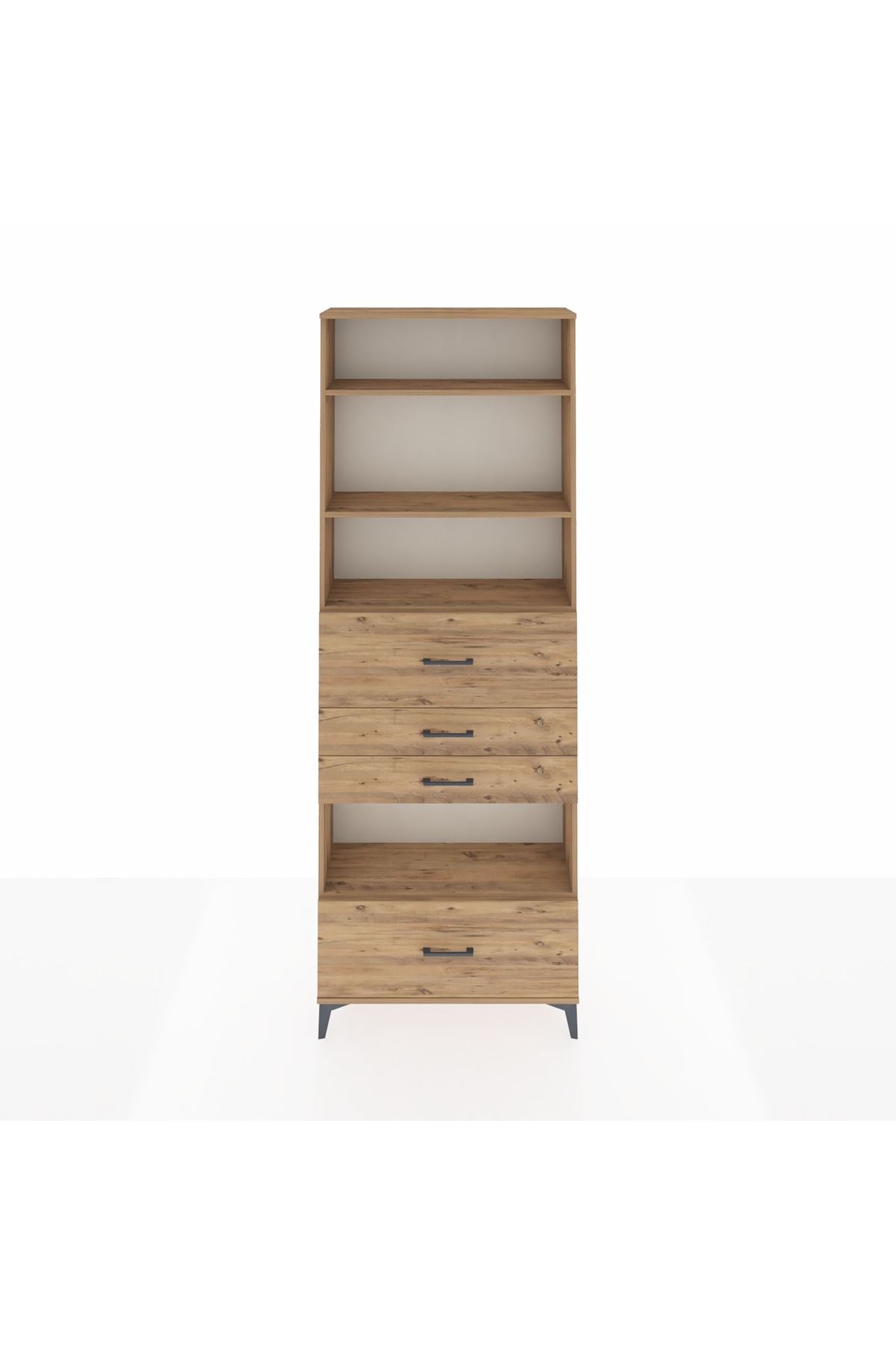 Arges Dolap 4 Raflı 4 Çekmeceli 88x30x243 Çam-Çam