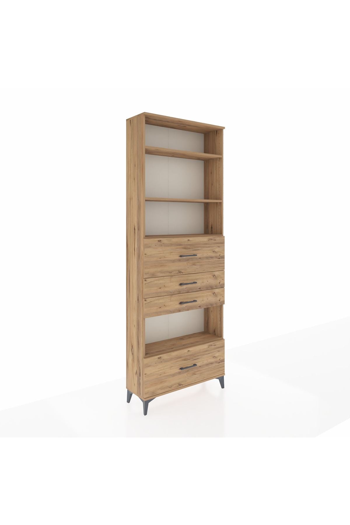 Arges Dolap 4 Raflı 4 Çekmeceli 88x30x243 Çam-Çam