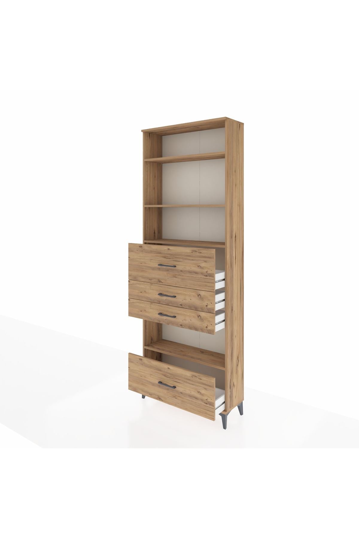 Arges Dolap 4 Raflı 4 Çekmeceli 88x30x243 Çam-Çam