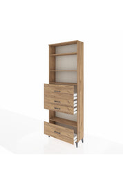 Arges Dolap 4 Raflı 4 Çekmeceli 88x30x243 Çam-Çam