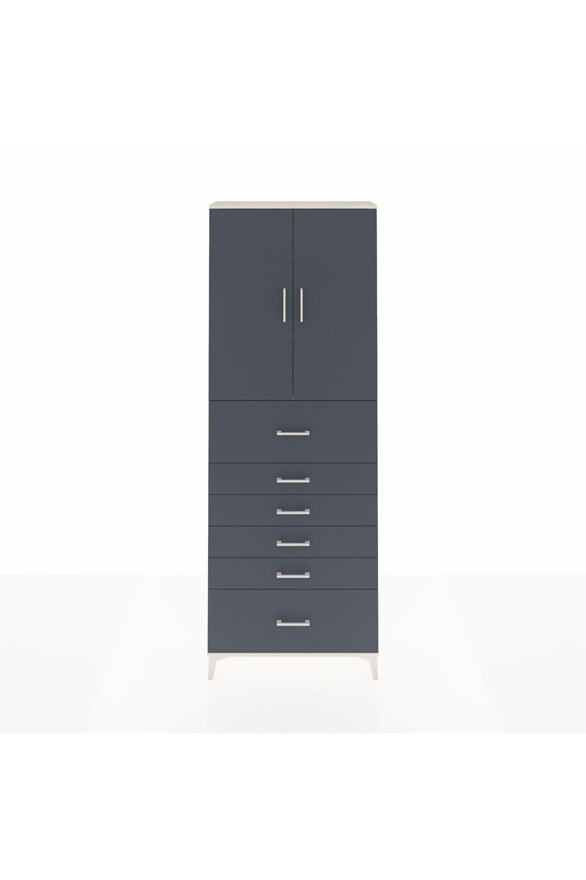 Arges Dolap 3 Raflı 6 Çekmeceli 2 Kapaklı 88x30x243 Aytaşı-Antrasit