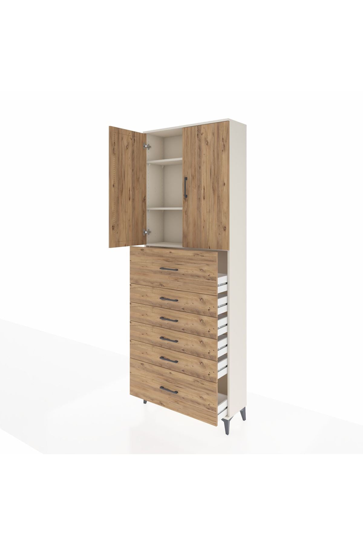 Arges Dolap 3 Raflı 6 Çekmeceli 2 Kapaklı 88x30x243 Aytaşı-Çam