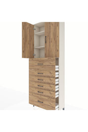 Arges Dolap 3 Raflı 6 Çekmeceli 2 Kapaklı 88x30x243 Aytaşı-Çam