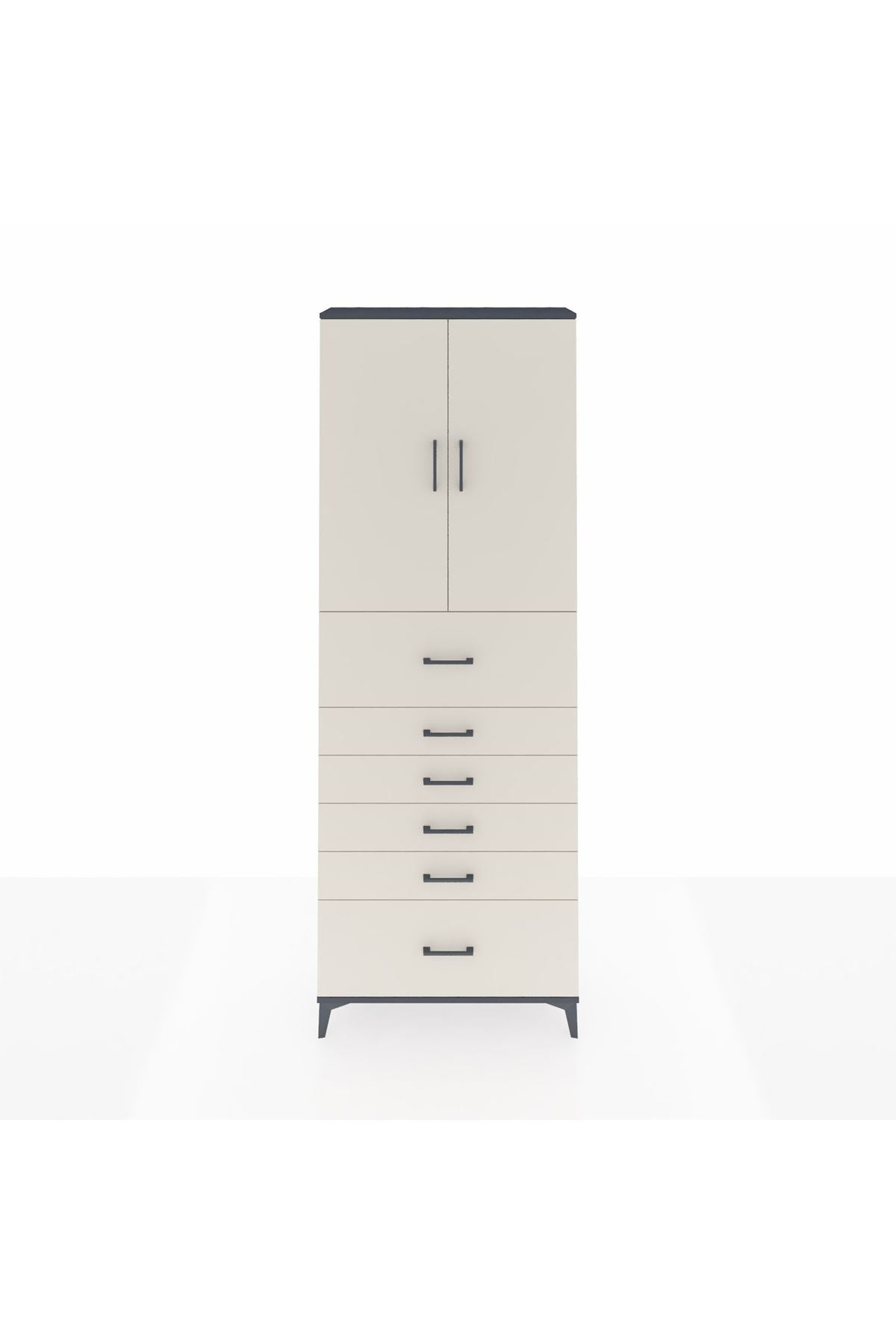 Arges Dolap 3 Raflı 6 Çekmeceli 2 Kapaklı 88x30x243 Antrasit-Aytaşı