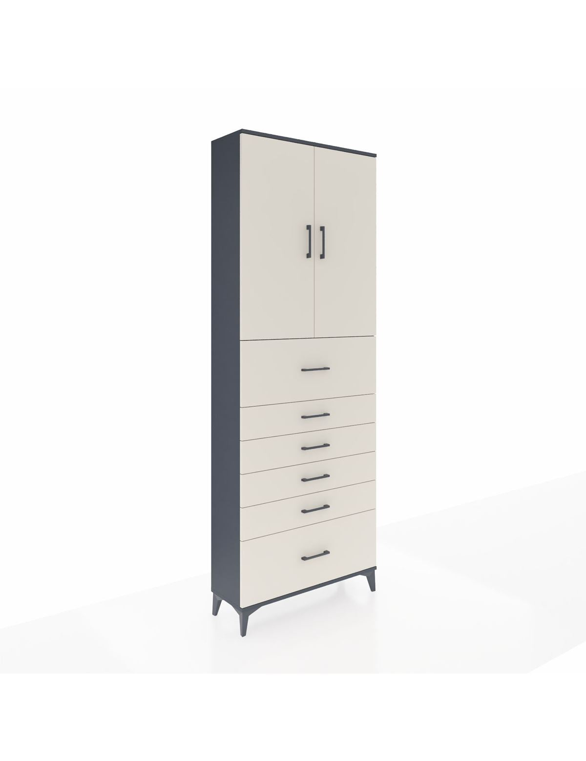 Arges Dolap 3 Raflı 6 Çekmeceli 2 Kapaklı 88x30x243 Antrasit-Aytaşı