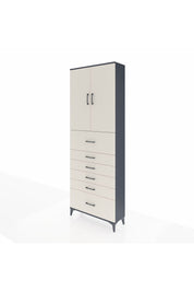 Arges Dolap 3 Raflı 6 Çekmeceli 2 Kapaklı 88x30x243 Antrasit-Aytaşı