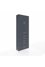 Arges Dolap 3 Raflı 6 Çekmeceli 2 Kapaklı 88x30x243 Antrasit-Antrasit