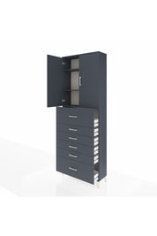 Arges Dolap 3 Raflı 6 Çekmeceli 2 Kapaklı 88x30x243 Antrasit-Antrasit