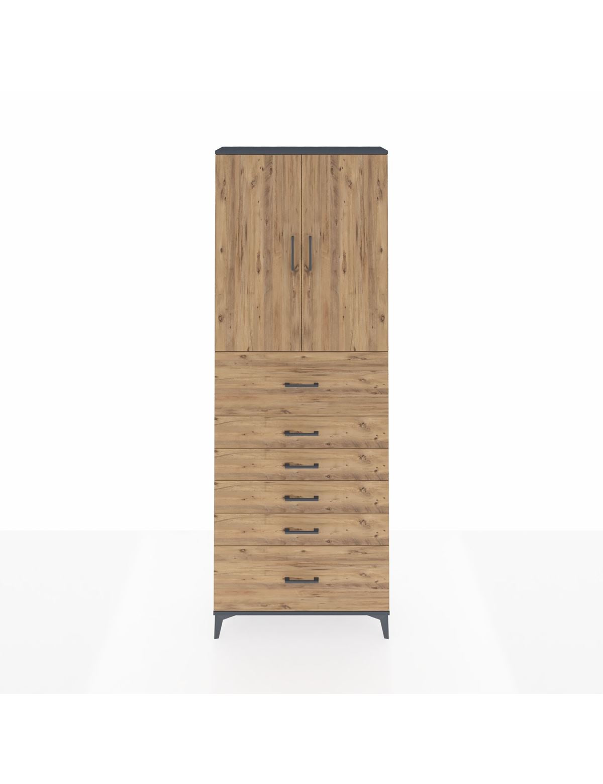 Arges Dolap 3 Raflı 6 Çekmeceli 2 Kapaklı 88x30x243 Antrasit-Çam