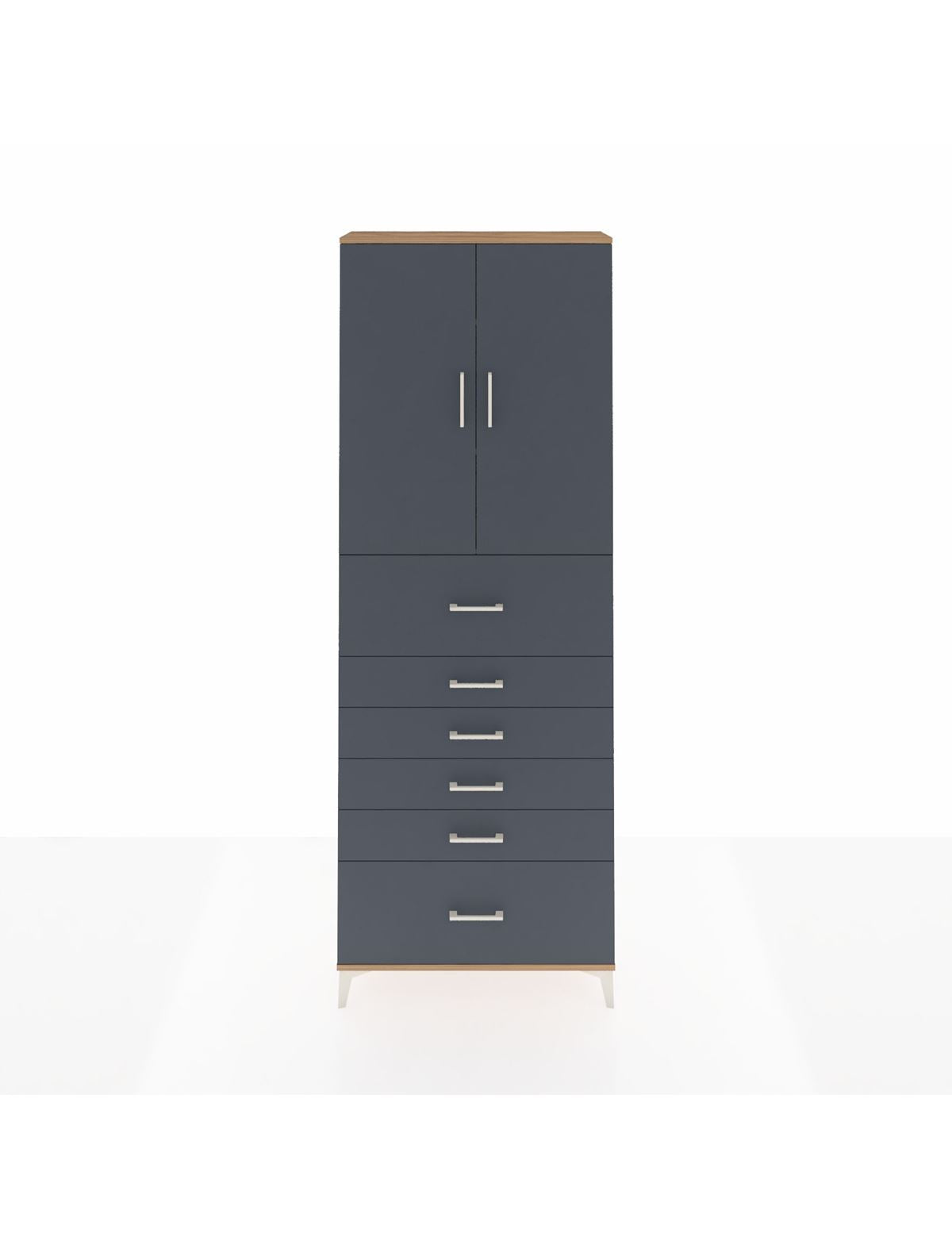 Arges Dolap 3 Raflı 6 Çekmeceli 2 Kapaklı 88x30x243 Çam-Antrasit