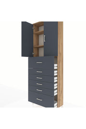 Arges Dolap 3 Raflı 6 Çekmeceli 2 Kapaklı 88x30x243 Çam-Antrasit