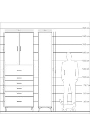 Arges Dolap 3 Raflı 6 Çekmeceli 2 Kapaklı 88x30x243 Çam-Antrasit