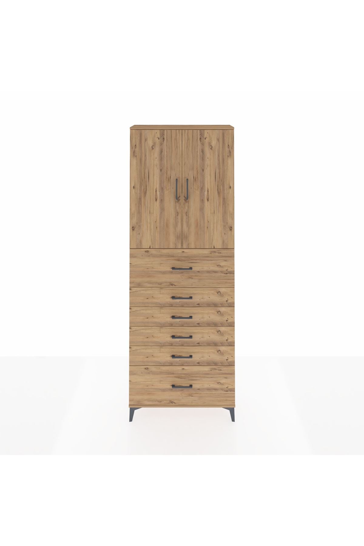 Arges Dolap 3 Raflı 6 Çekmeceli 2 Kapaklı 88x30x243 Çam-Çam