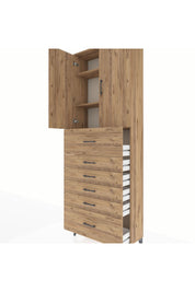 Arges Dolap 3 Raflı 6 Çekmeceli 2 Kapaklı 88x30x243 Çam-Çam