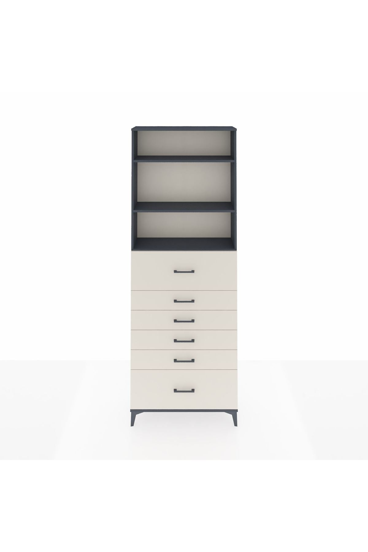 Arges Dolap 3 Raflı 6 Çekmeceli 88x30x243 Antrasit-Aytaşı