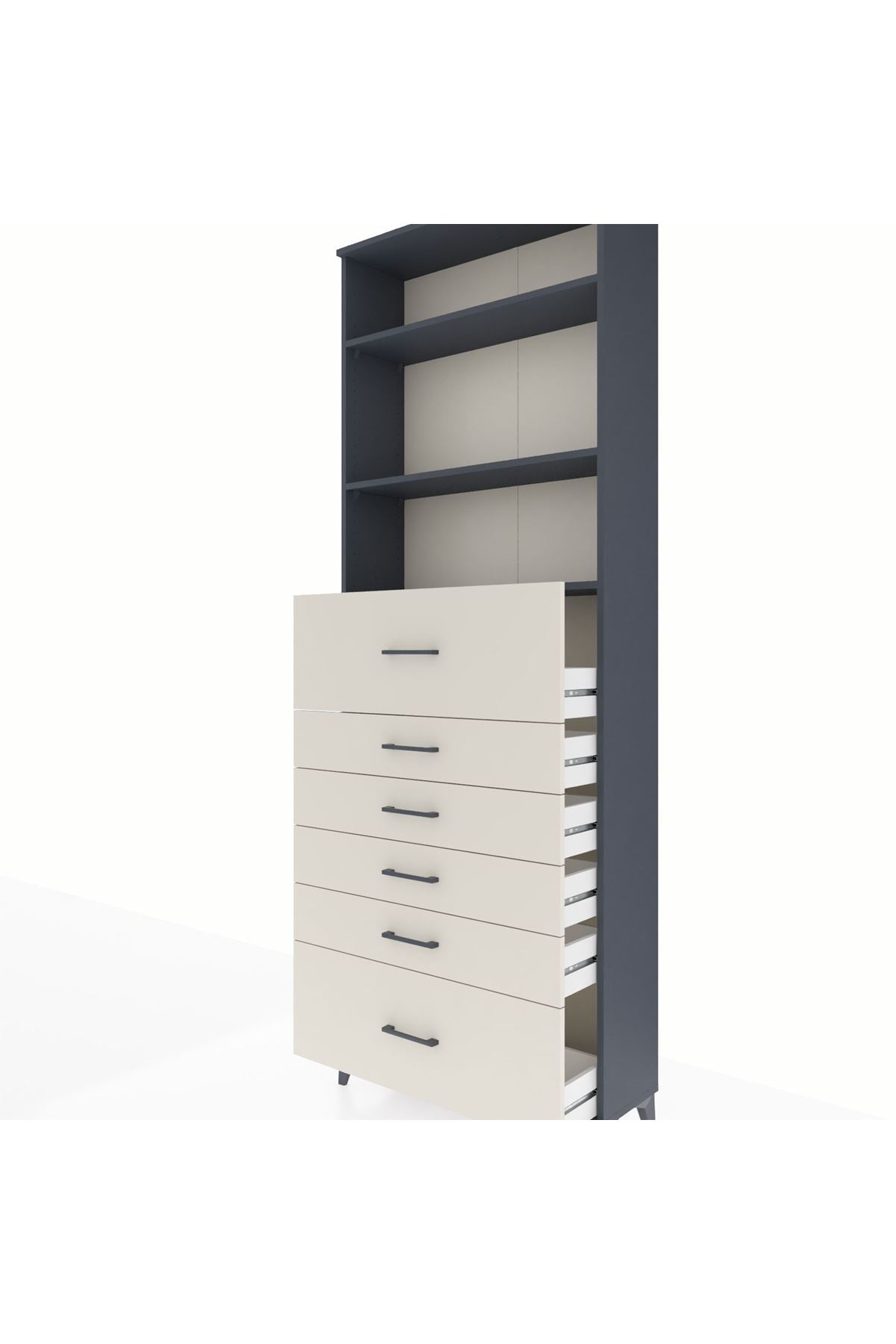 Arges Dolap 3 Raflı 6 Çekmeceli 88x30x243 Antrasit-Aytaşı