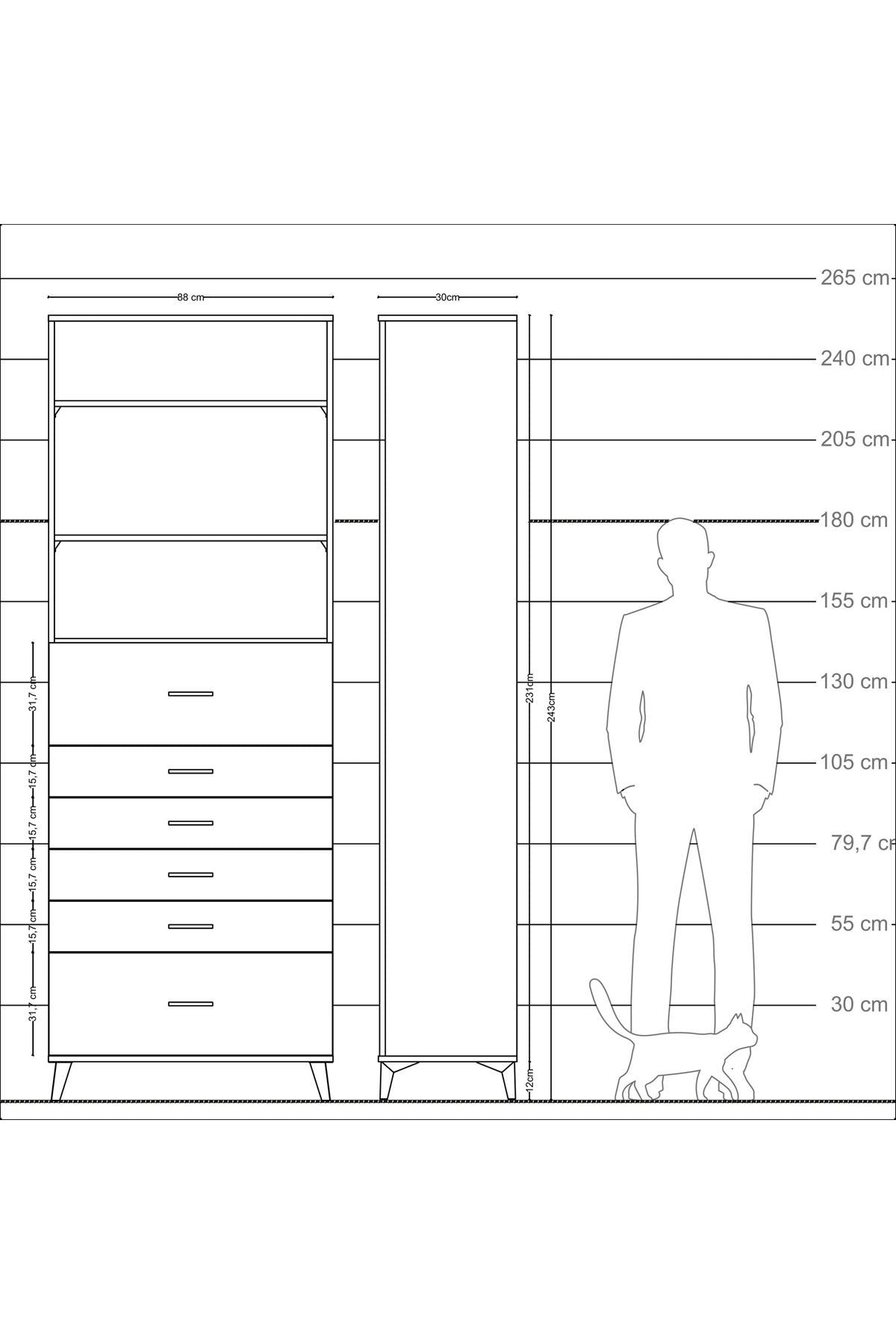 Arges Dolap 3 Raflı 6 Çekmeceli 88x30x243 Antrasit-Aytaşı