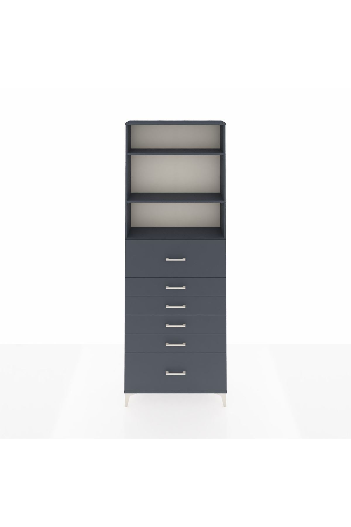 Arges Dolap 3 Raflı 6 Çekmeceli 88x30x243 Antrasit-Antrasit