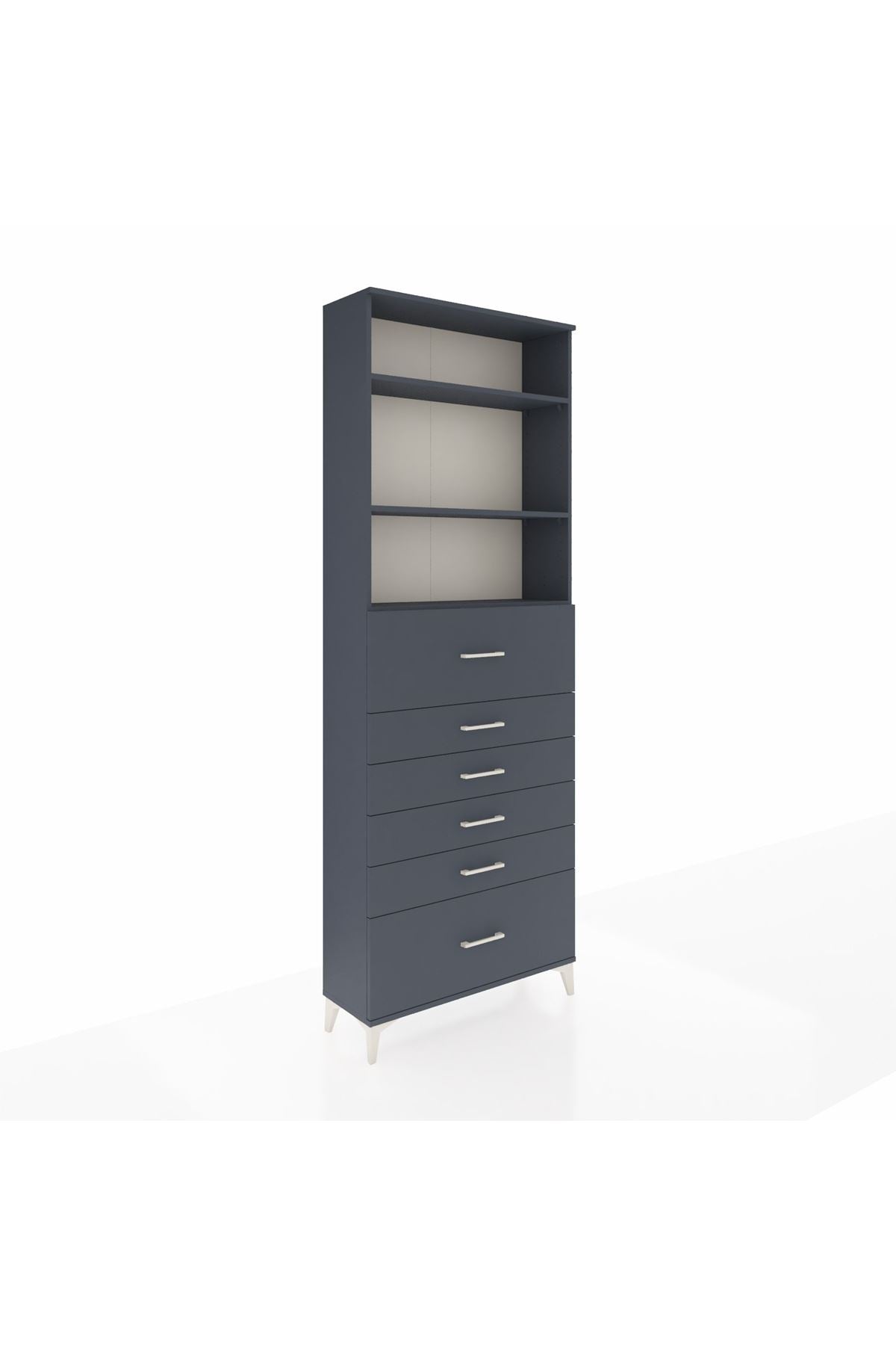 Arges Dolap 3 Raflı 6 Çekmeceli 88x30x243 Antrasit-Antrasit