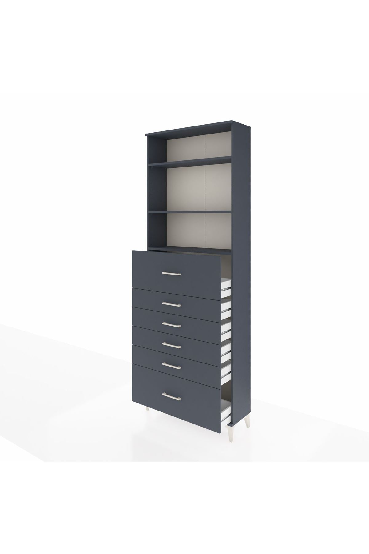 Arges Dolap 3 Raflı 6 Çekmeceli 88x30x243 Antrasit-Antrasit