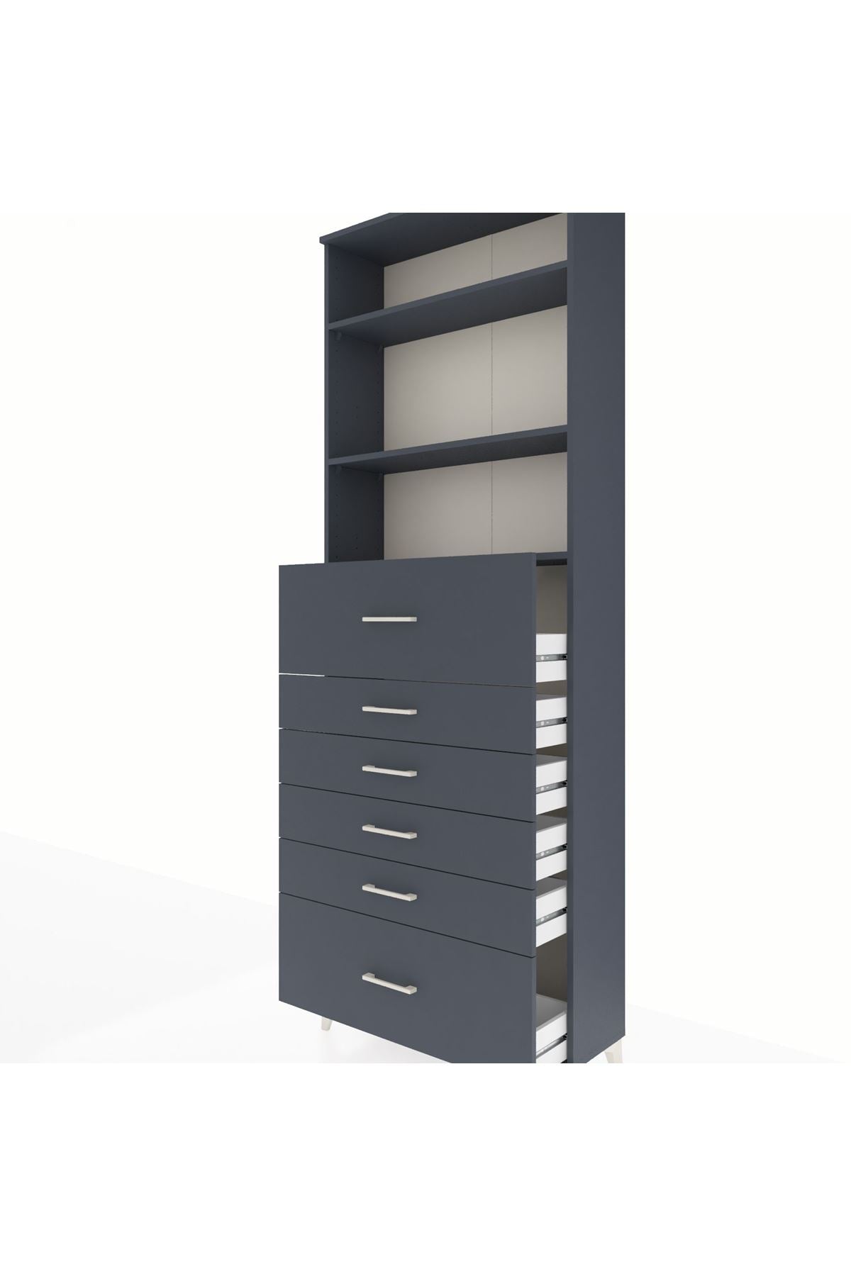 Arges Dolap 3 Raflı 6 Çekmeceli 88x30x243 Antrasit-Antrasit