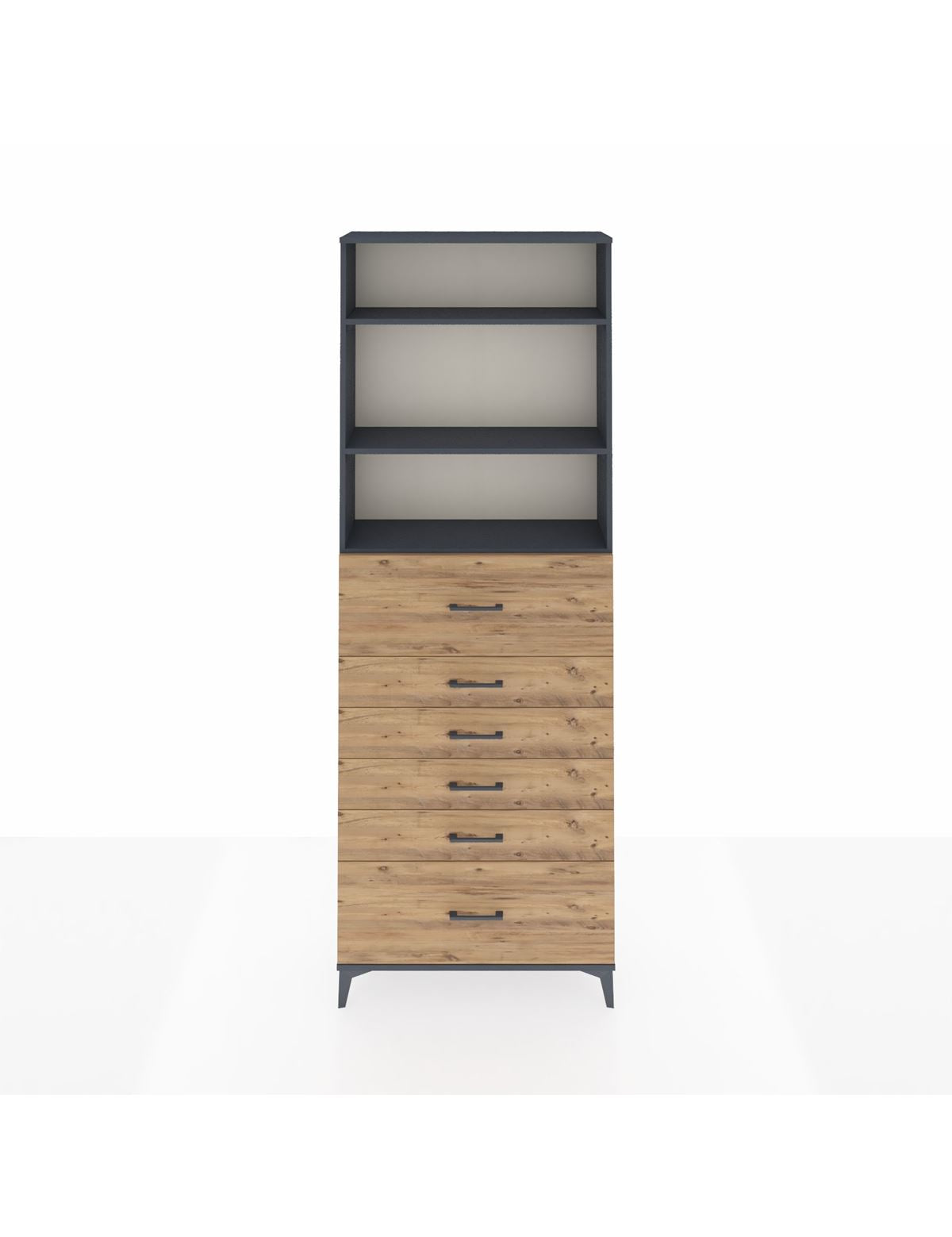 Arges Dolap 3 Raflı 6 Çekmeceli 88x30x243 Antrasit-Çam