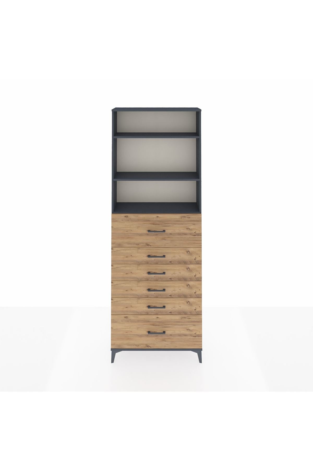 Arges Dolap 3 Raflı 6 Çekmeceli 88x30x243 Antrasit-Çam